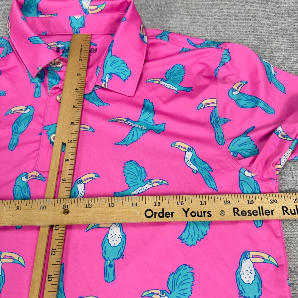 Chubbies Mens Pink Toucan Bird Print Performance Polo Shirt Small - Picture 5 of 8